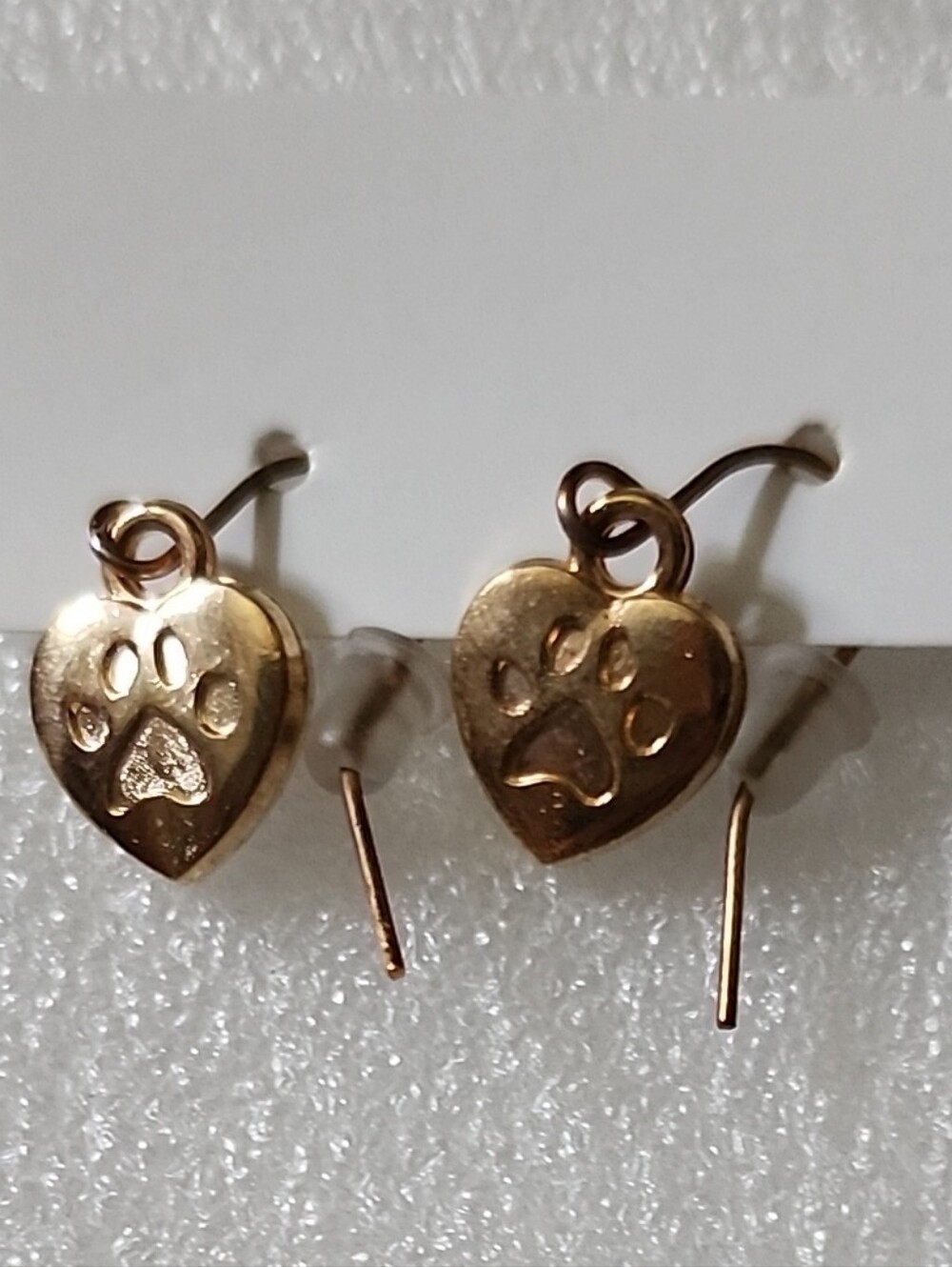 Hand Crafted Gold Heart Paw Drop Earrings